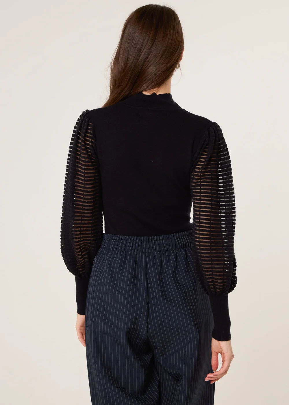 Blue Vanilla Black Semi-Sheer Mesh Panel Long Sleeve Jumper - S Image 4