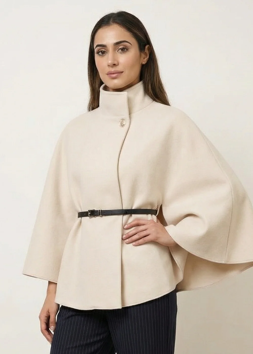 Blue Vanilla Stone Belted Cape Coat - One Size Image 1