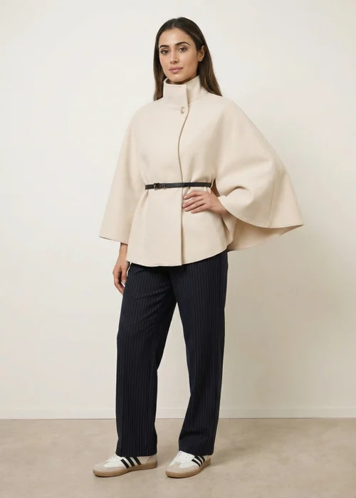 Blue Vanilla Stone Belted Cape Coat - One Size Image 2