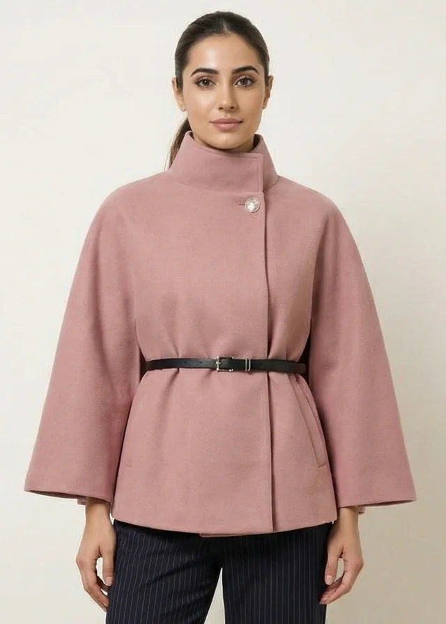 Blue Vanilla Pink Belted Cape Coat