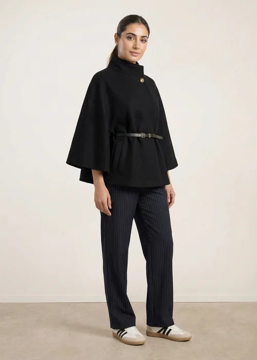 Blue Vanilla Black Belted Cape Coat - One Size Image 2
