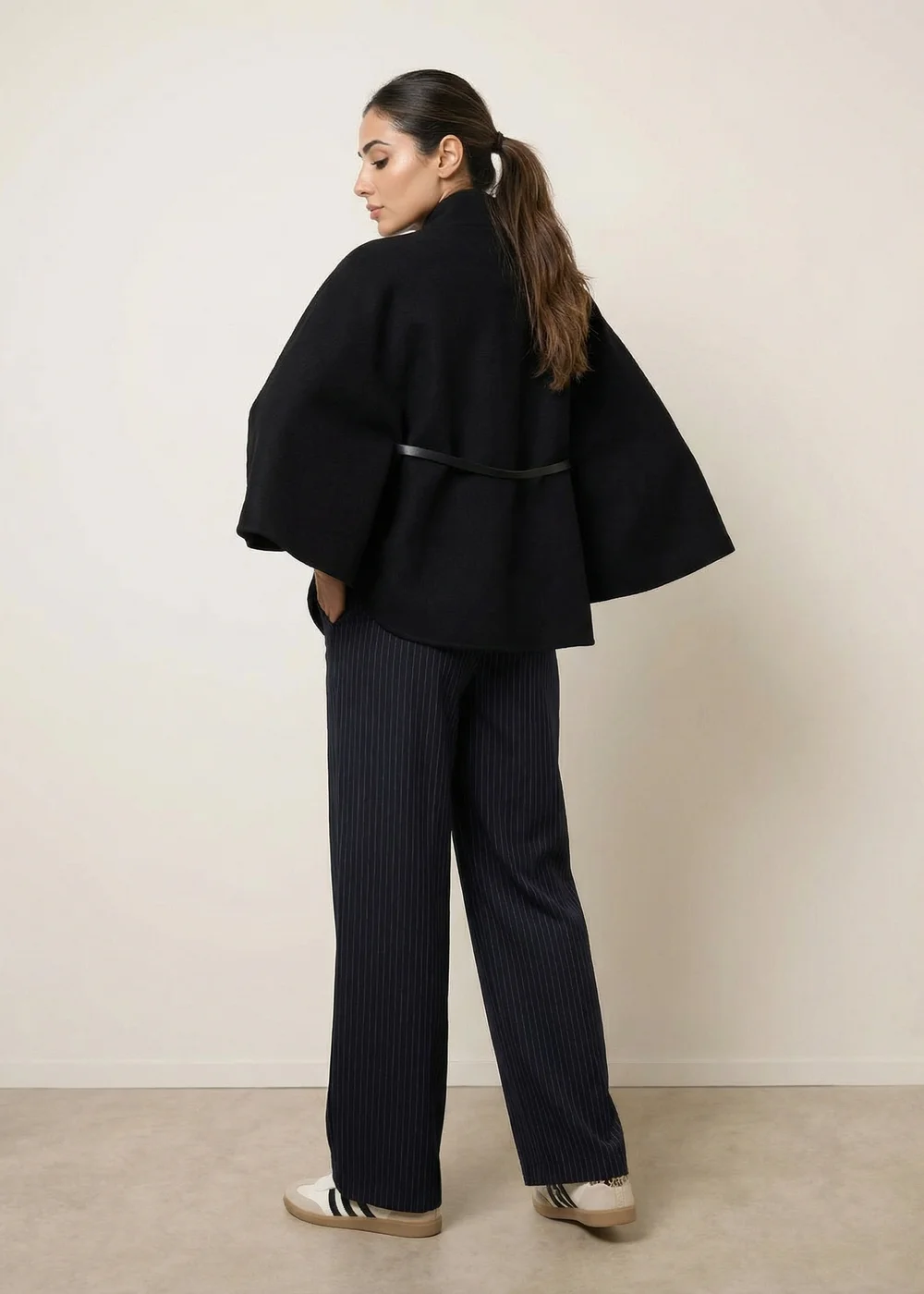 Blue Vanilla Black Belted Cape Coat - One Size Image 3