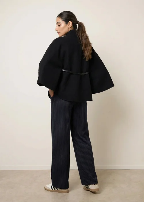 Blue Vanilla Black Belted Cape Coat - One Size Image 3
