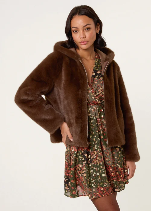 Blue Vanilla Brown Faux Fur Hooded Jacket - 14-16 Image 1