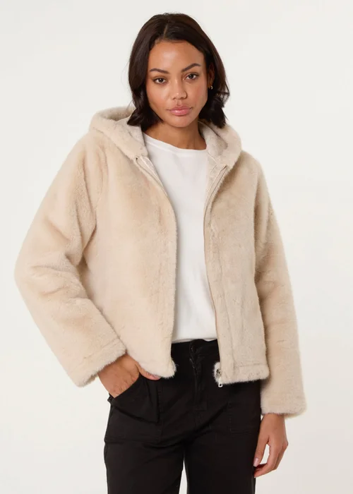 Blue Vanilla Beige Faux Fur Hooded Jacket - 14-16 Image 1