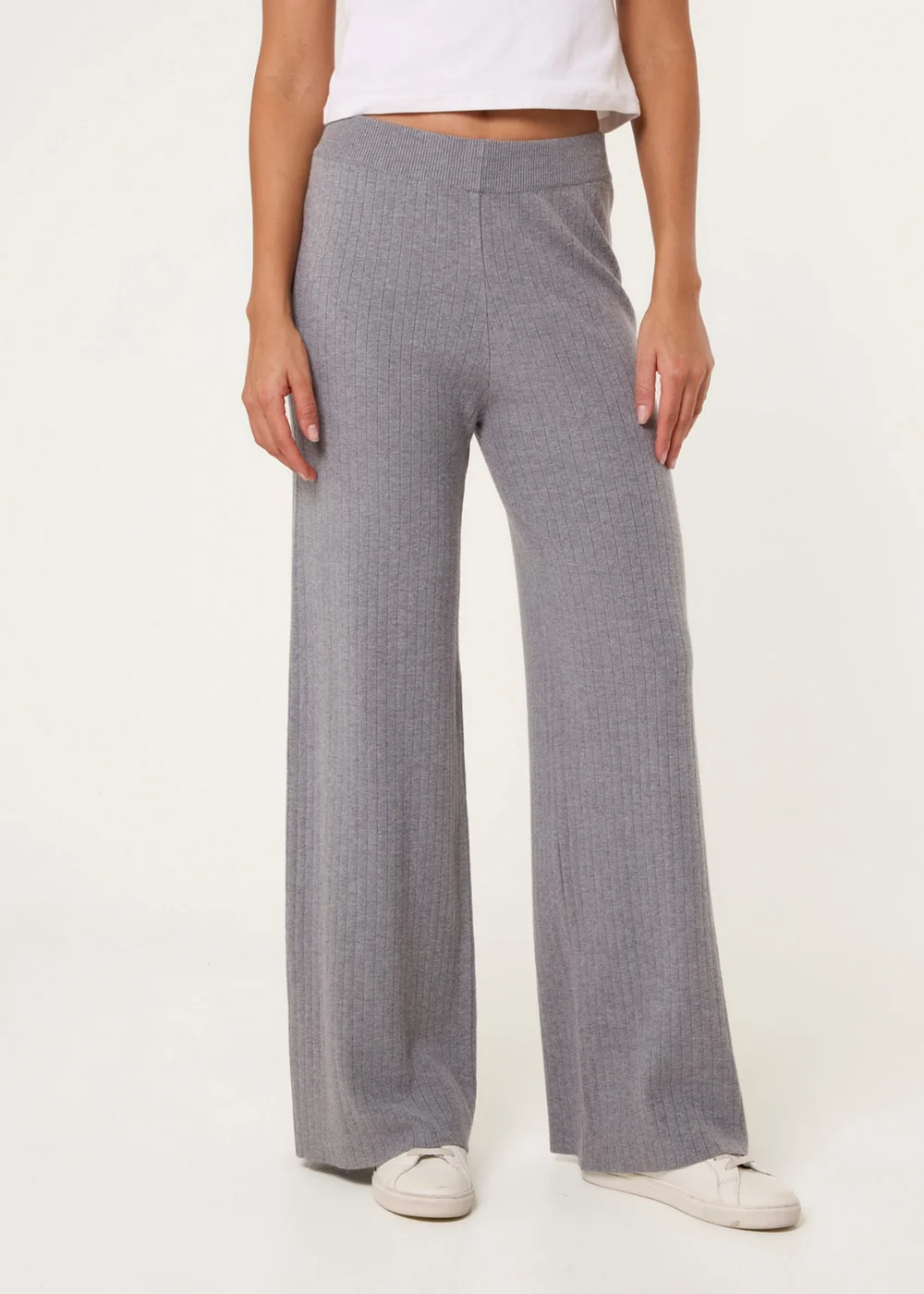 Blue Vanilla Grey Ribbed Wide Leg Trousers - 18-20 Image 1