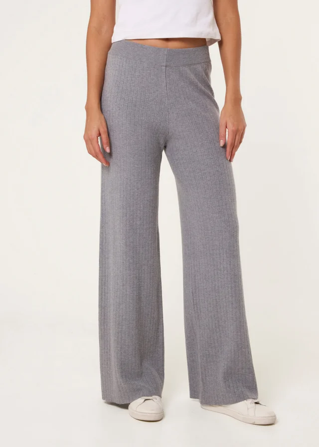 Blue Vanilla Grey Ribbed Wide Leg Trousers