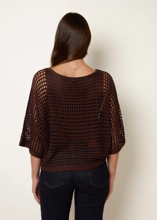 Blue Vanilla Brown Round Neck Net Top - Small/Medium Image 4