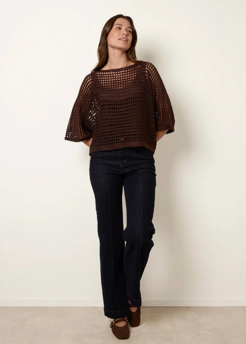 Blue Vanilla Brown Round Neck Net Top - Small/Medium Image 2