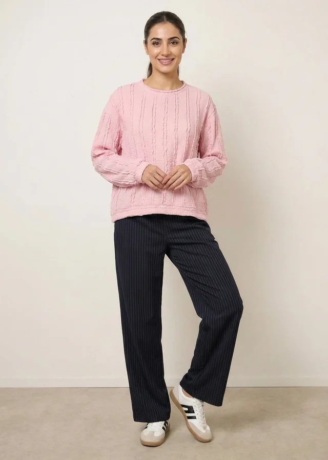 Blue Vanilla Pink Ruffle Detailed Sleeve Top