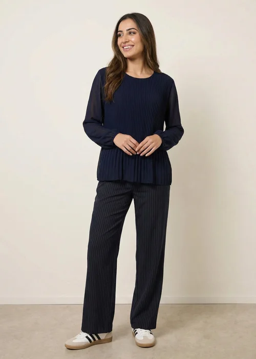 Blue Vanilla Navy Long Sleeve Pleated Top - Small/Medium Image 2