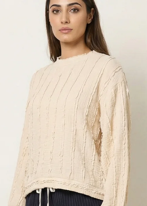 Blue Vanilla Beige Ruffle Detailed Sleeve Top - One Size Image 3