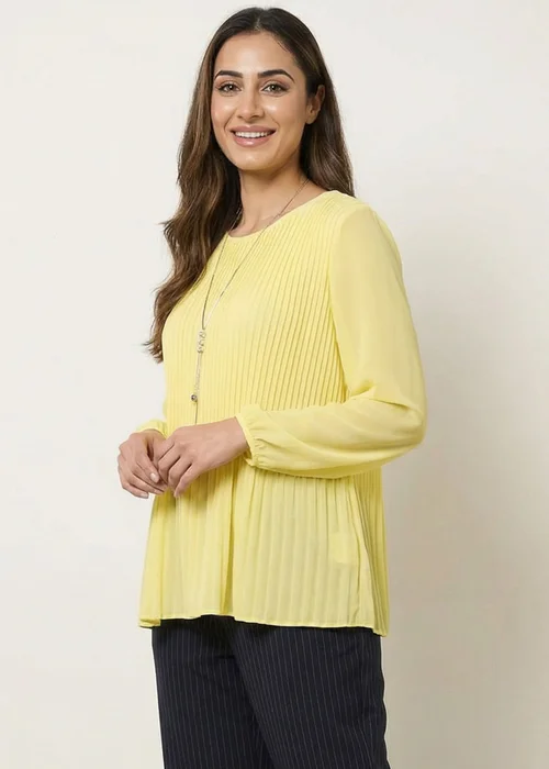 Blue Vanilla Yellow Long Sleeve Pleated Top - Small/Medium Image 1