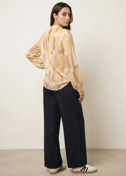 Blue Vanilla Yellow Tile Print Puffball Blouse With Metallic Detail - M/L Image 4