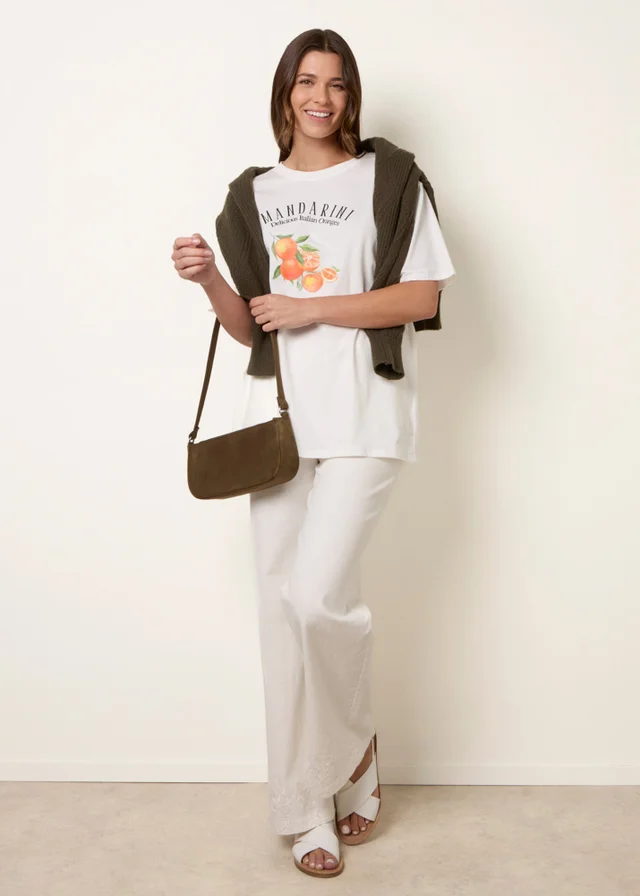 Blue Vanilla Ivory Mandarini Graphic Print Crew-Neck T-shirt
