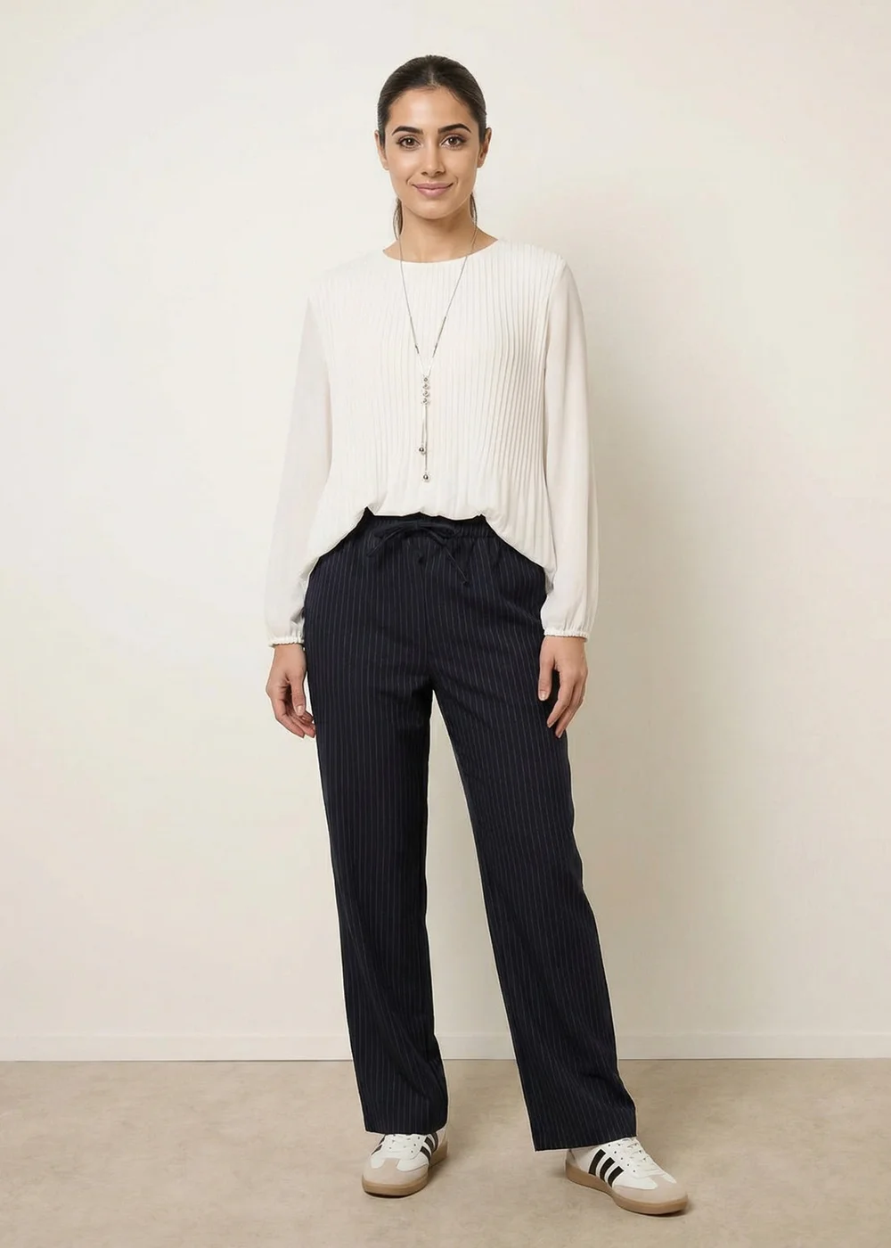 Blue Vanilla Ivory Long Sleeve Pleated Top - M/L Image 2