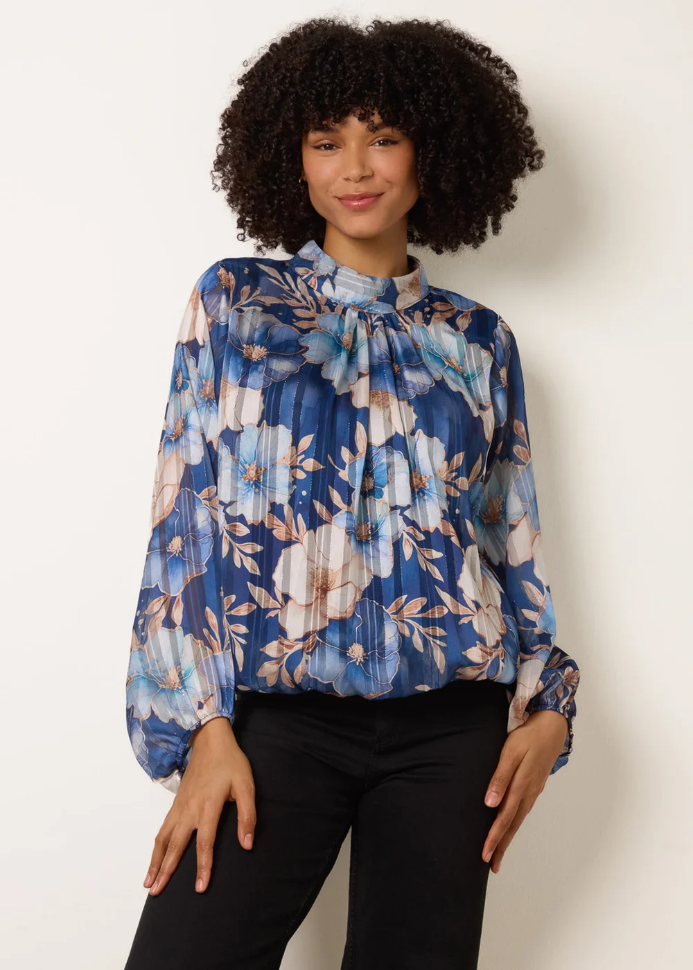 Blue Vanilla Navy Floral Metallic Puffball Top - Medium/Large Image 2