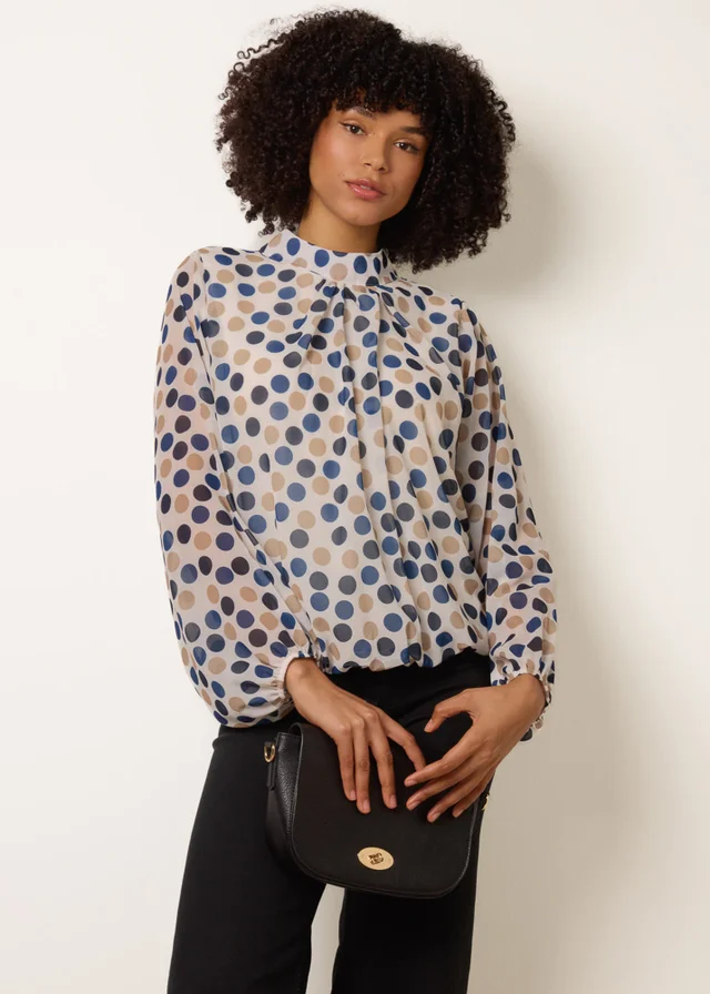 Blue Vanilla Beige Multi Spot High Next Puffball Top