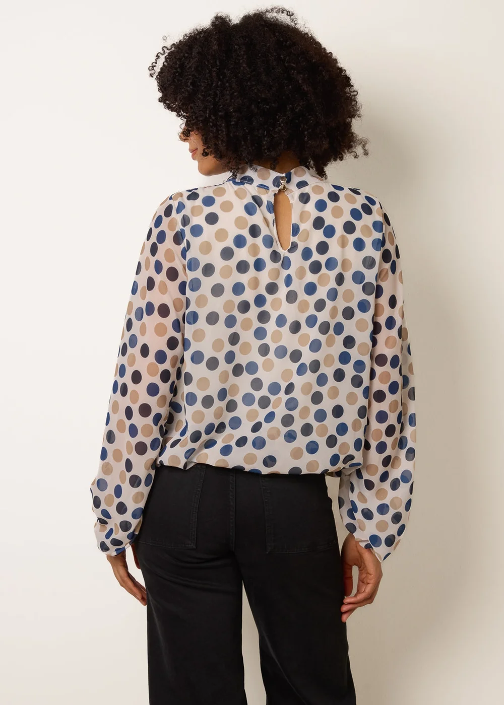 Blue Vanilla Beige Multi Spot High Next Puffball Top - S/M Image 4