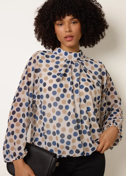 Blue Vanilla Beige Multi Spot High Next Puffball Top - Small/Medium Image 1