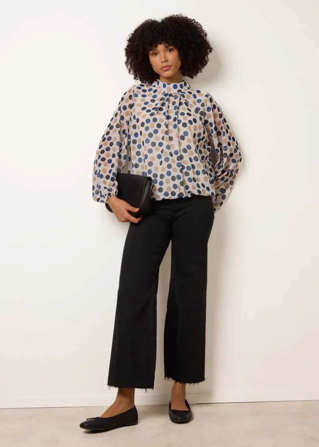 Blue Vanilla Beige Multi Spot High Next Puffball Top