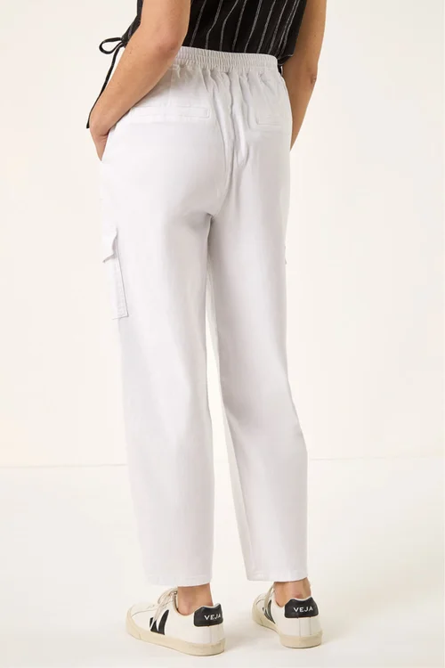 Roman White Cotton Cargo Stretch Trousers - 18 Image 3