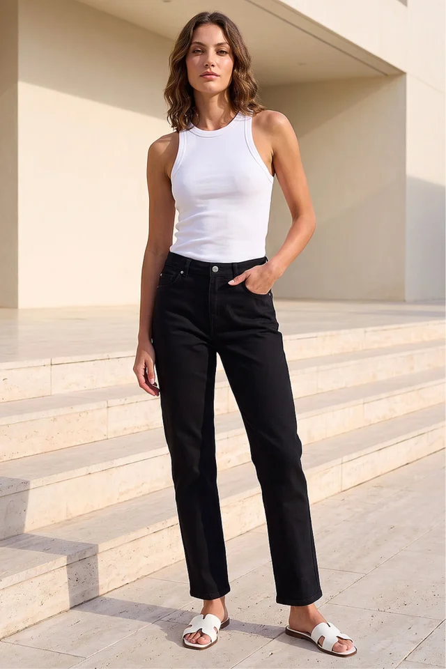 Roman Black Petite Stretch Straight Leg Jeans