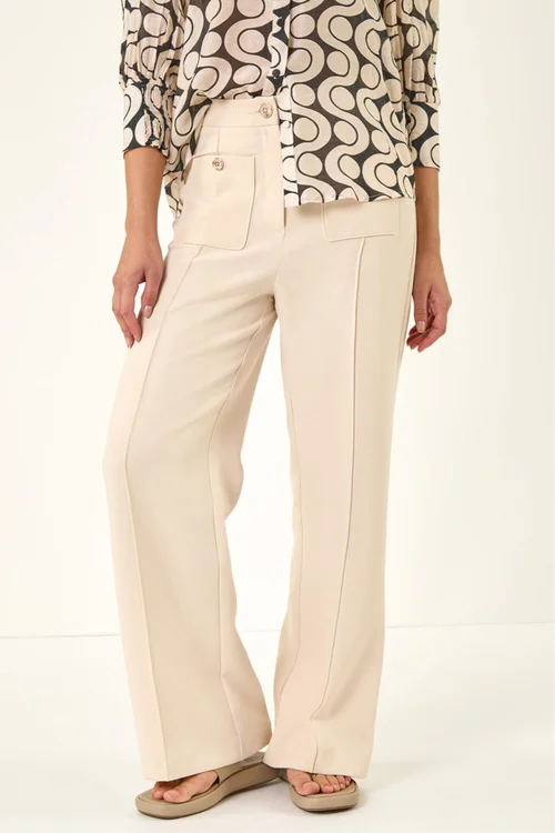 Roman Cream Pocket Button Smart Trousers - 18 Image 4