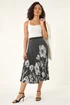 Roman Black Floral Print Pleated Midi Skirt - 14 Image 3