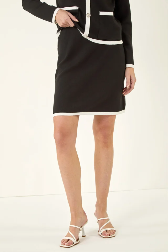 Roman Black Tipped Knitted Pencil Skirt