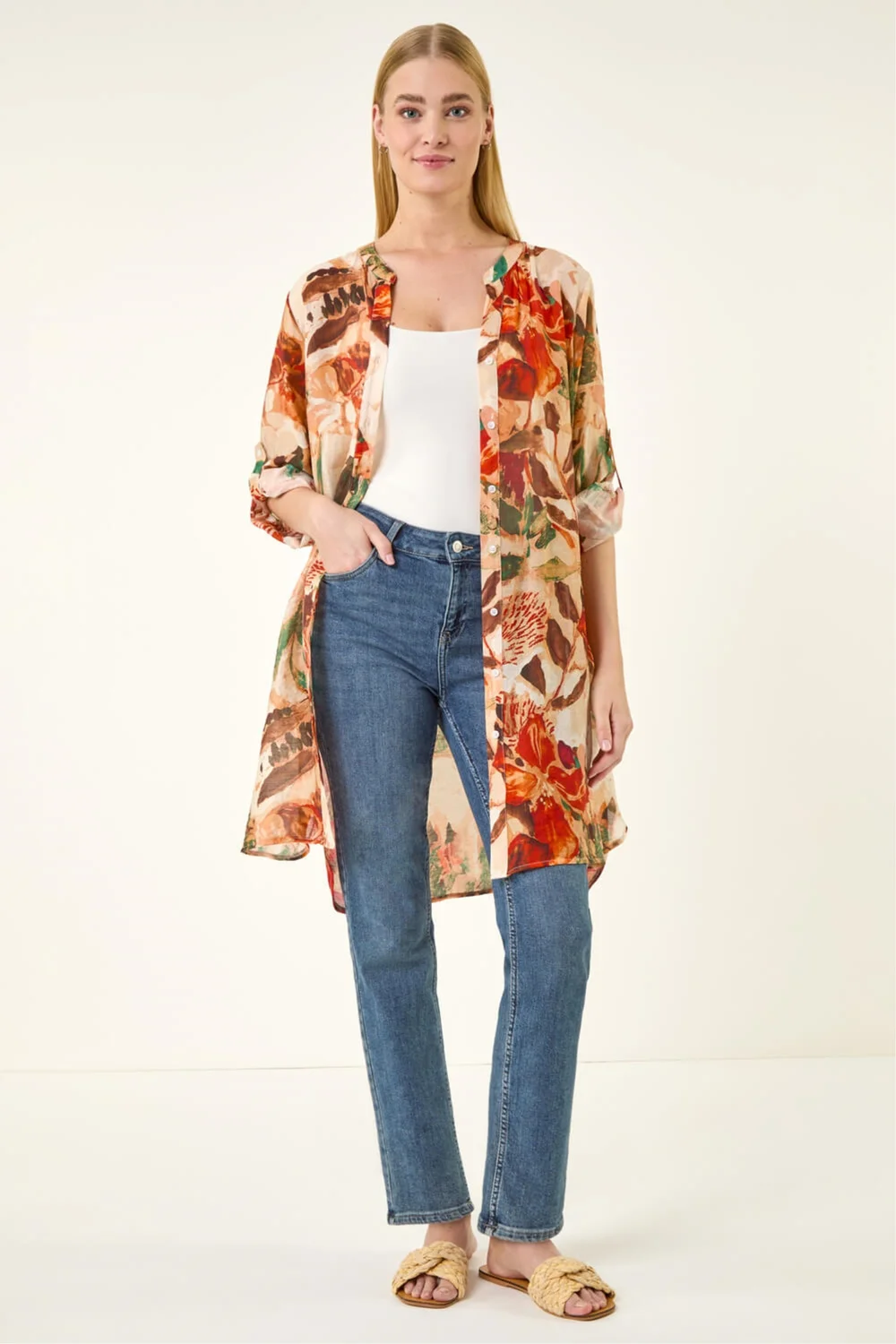 Roman Orange Abstract Print Button Longline Blouse - 14 Image 2