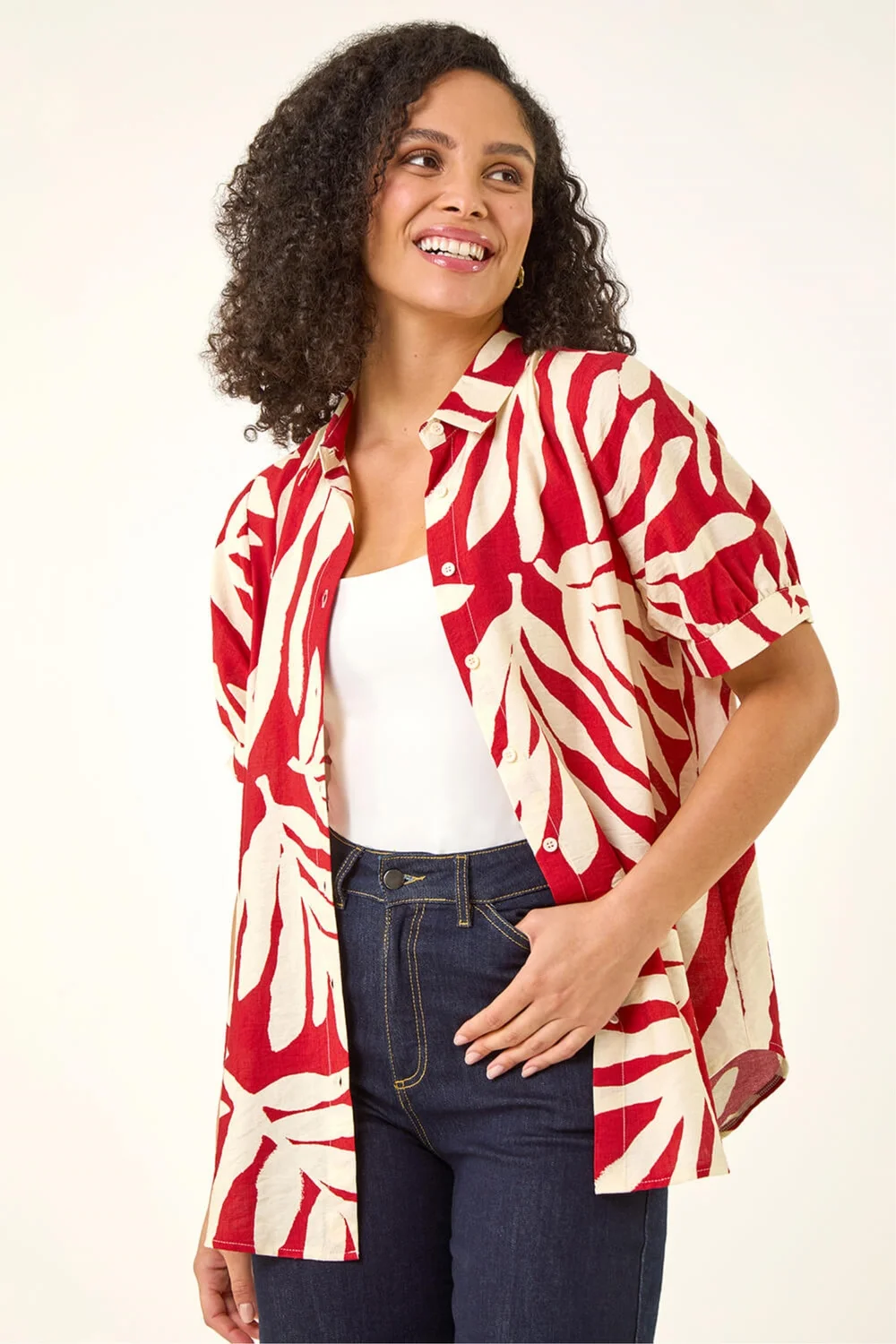 Roman Red Abstract Print Collared Shirt - 12 Image 1