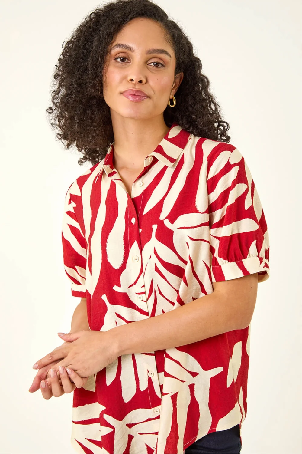 Roman Red Abstract Print Collared Shirt - 12 Image 2