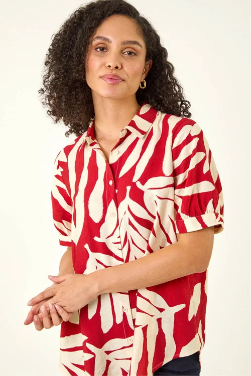 Roman Red Abstract Print Collared Shirt - 12 Image 2