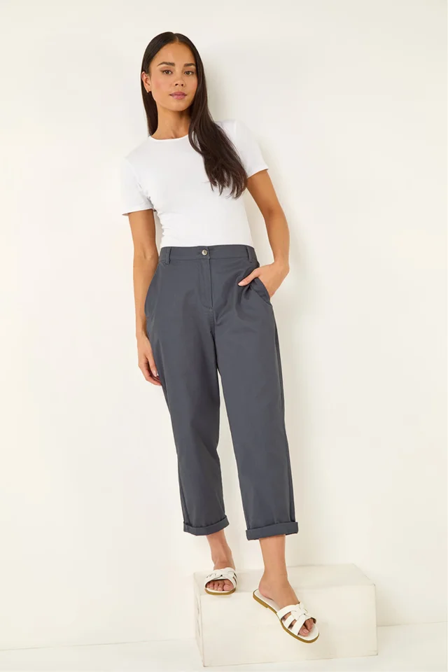 Roman Charcoal Petite Cotton Blend Stretch Chino Trousers