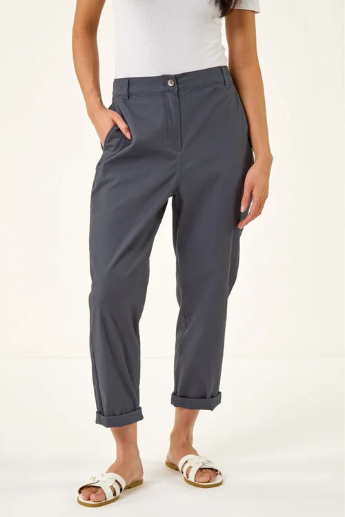 Roman Charcoal Petite Cotton Blend Stretch Chino Trousers - Size 18 Image 4