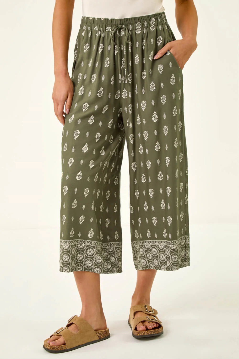 Roman Khaki Petite Aztec Border Cropped Trouser - Size 12 Image 4