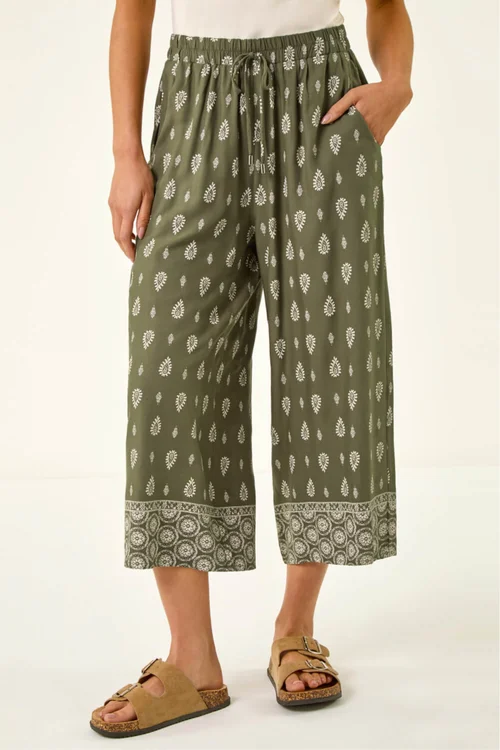 Roman Khaki Petite Aztec Border Cropped Trouser - Size 12 Image 4