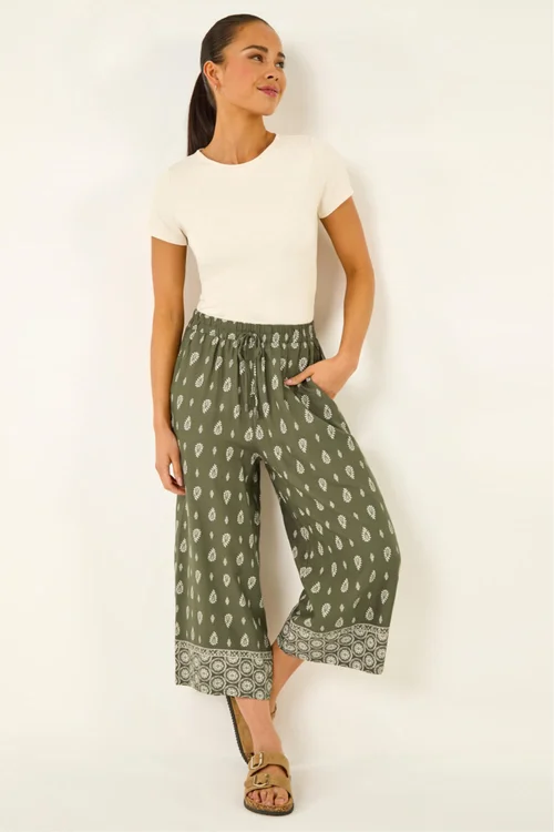 Roman Khaki Petite Aztec Border Cropped Trouser - Size 12 Image 1