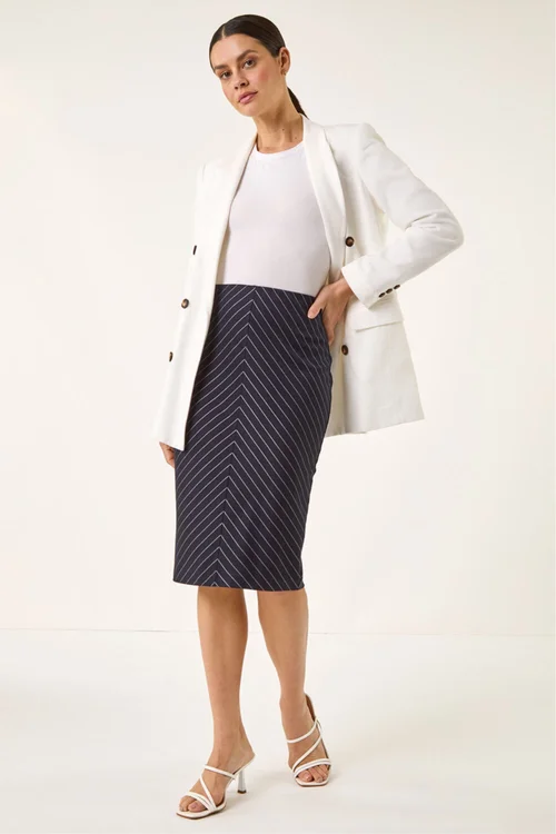 Roman Navy Chevron Pencil Skirt - 10 Image 4