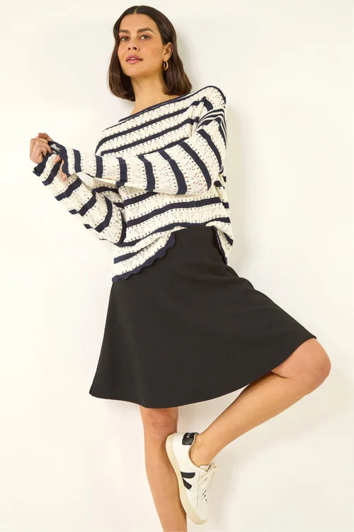 Roman Black Textured Skater Skirt - 14 Image 2