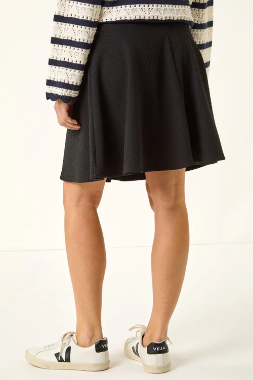 Roman Black Textured Skater Skirt - 14 Image 3