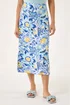 Roman Blue Floral Print Stretch Midi Skirt - 14 Image 1