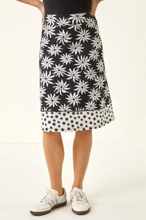 Roman Black Floral Star A-Line Skirt - 10 Image 1