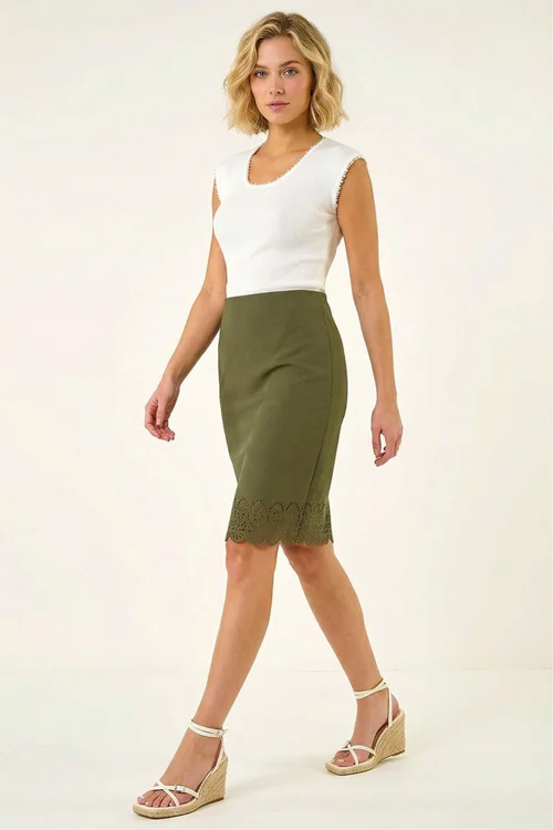 Roman Khaki Lasercut Hem Pencil Skirt - 18 Image 2