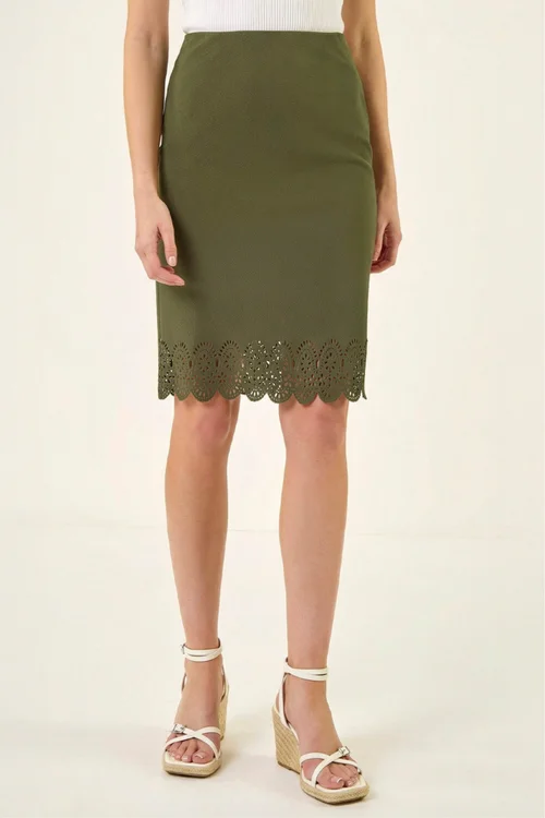 Roman Khaki Lasercut Hem Pencil Skirt - 18 Image 1