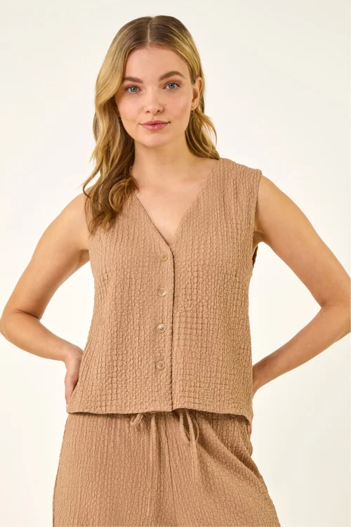 Dusk Biscuit Crinkle Textured Waist Coat - 10 Image 4