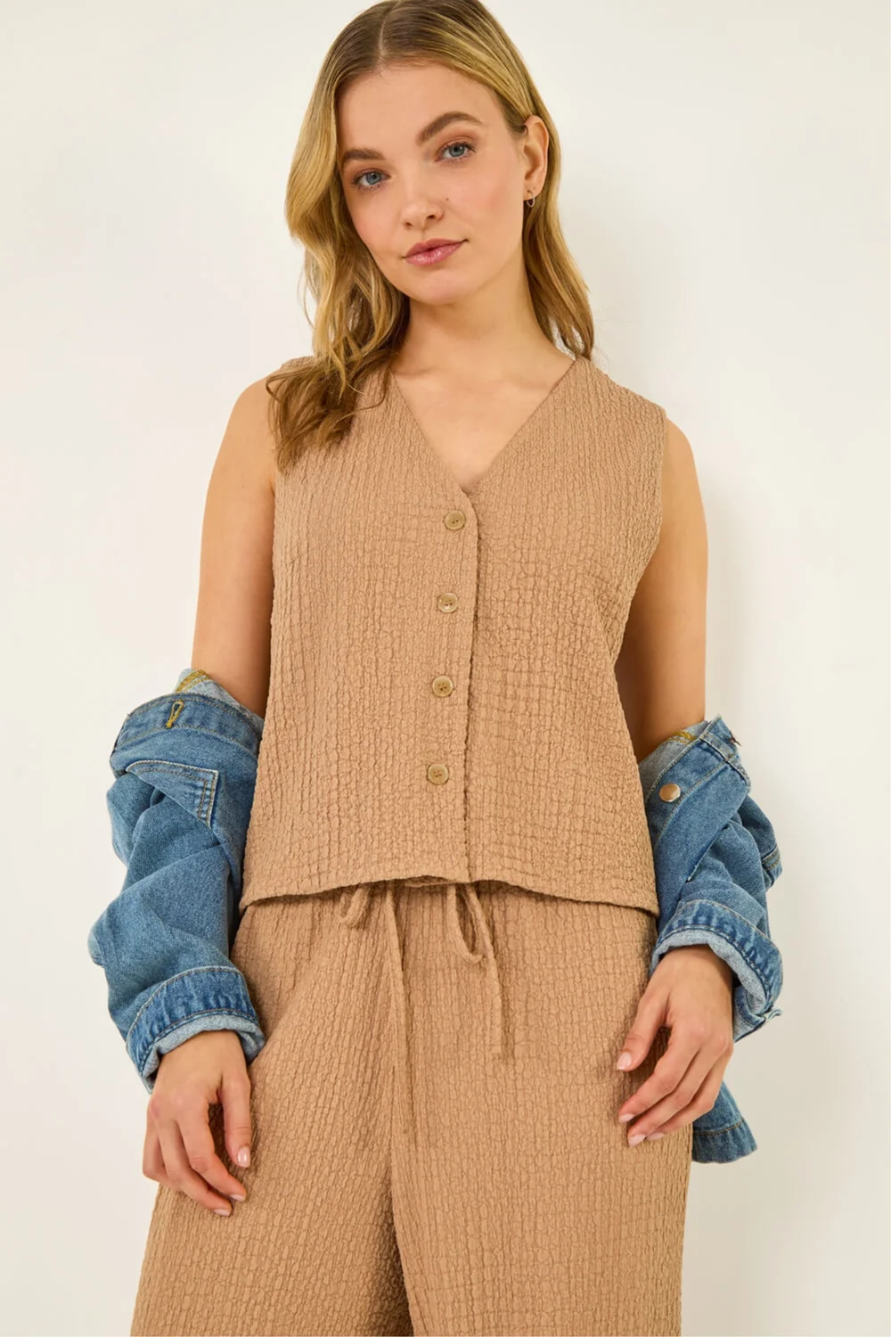 Dusk Biscuit Crinkle Textured Waist Coat - 10 Image 1