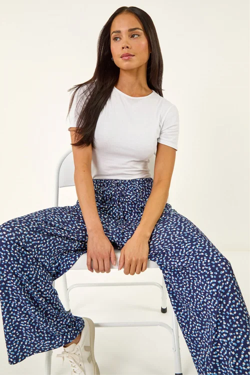 Roman Navy Petite Spot Wide Leg Trouser - Size 18 Image 1