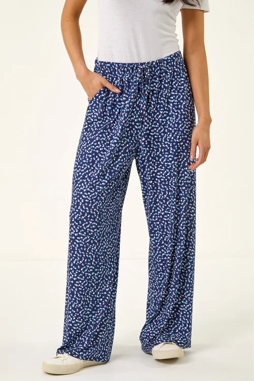 Roman Navy Petite Spot Wide Leg Trouser - Size 18 Image 4